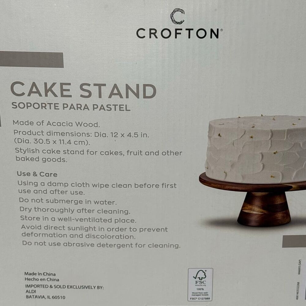 Crofton Acacia Wood Cake Stand Pedestal New In Box Aldi Farmhouse Decor - Picture 2 of 2